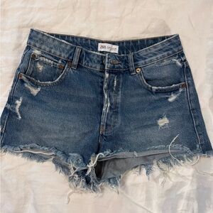 Zara Blue Distressed Jean Shorts